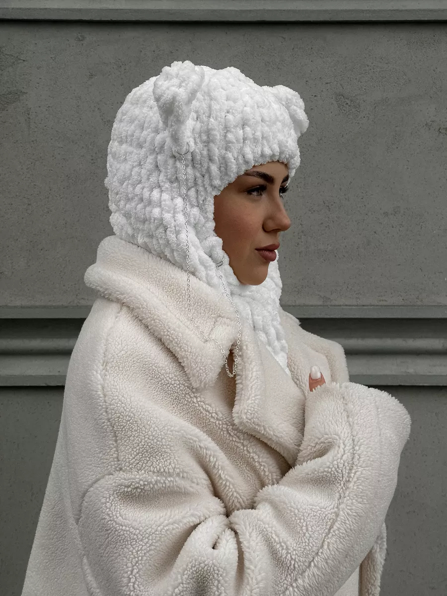 💖 Valentine's Day Sale 49% OFF 💖 Plush Chunky Knit Balaclava with Ears(Including Chain & Pendant)