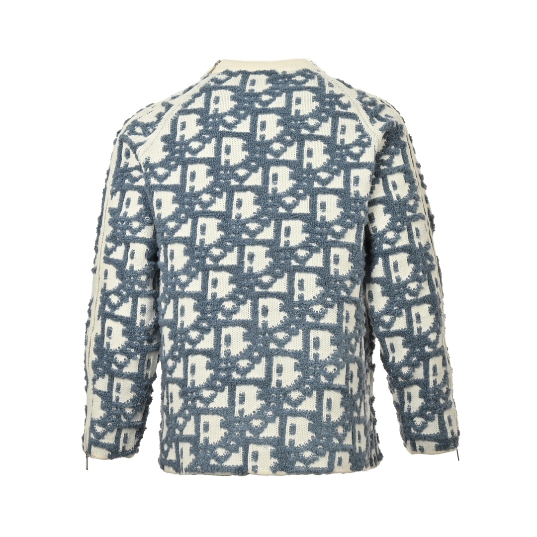 Dior 24Fw heavy-duty all-over CD jacquard sleeve shoulder oblique zipper sweater