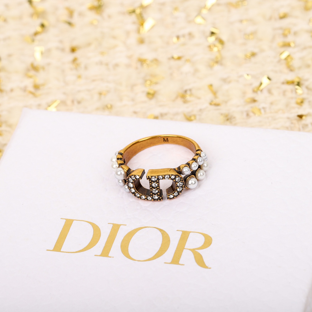 Dior full diamond pearl ring
