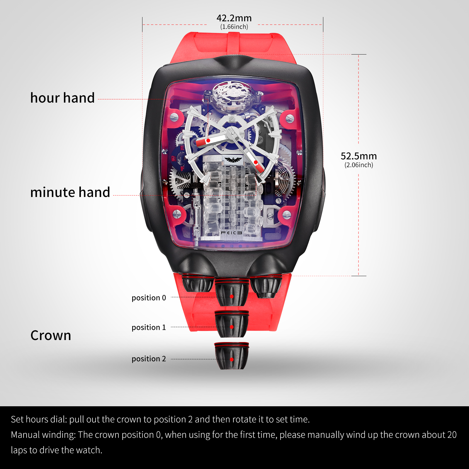 FM666 Automatic Skeleton Watch Anti Shock Business Tourbillon