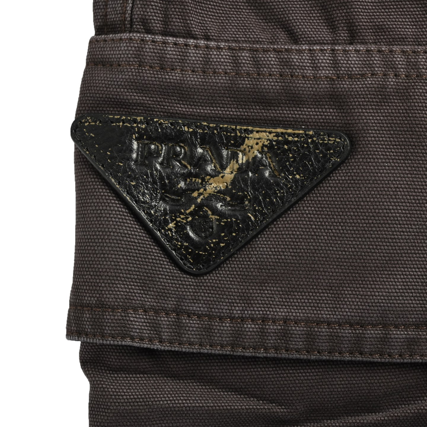 Prada distressed pocket triangle logo overalls