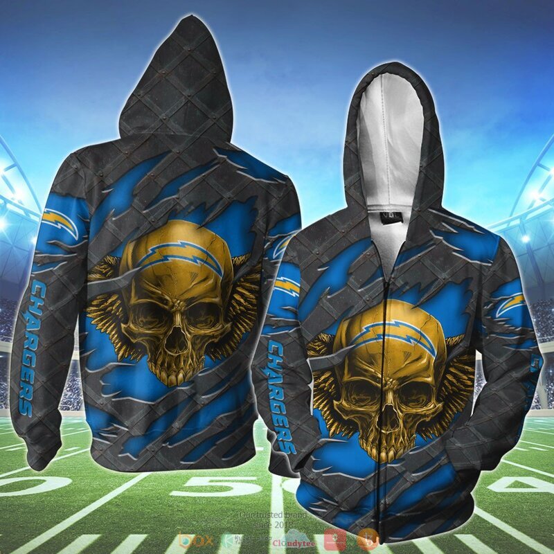 LOS ANGELES CHARGERS WINGS SKULL 3D HOODIE