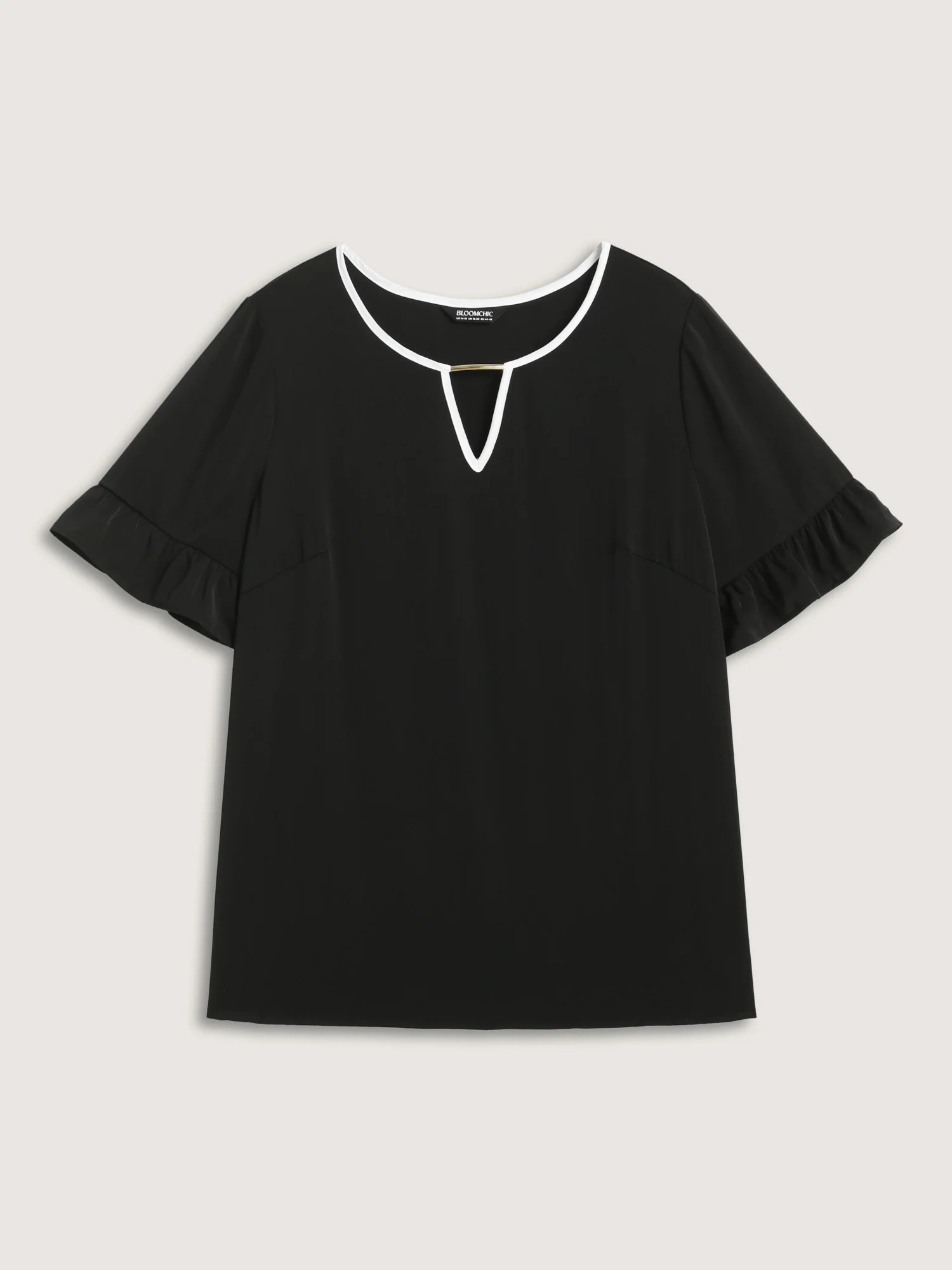 Metallic Detail Neck Cut-Out Blouse