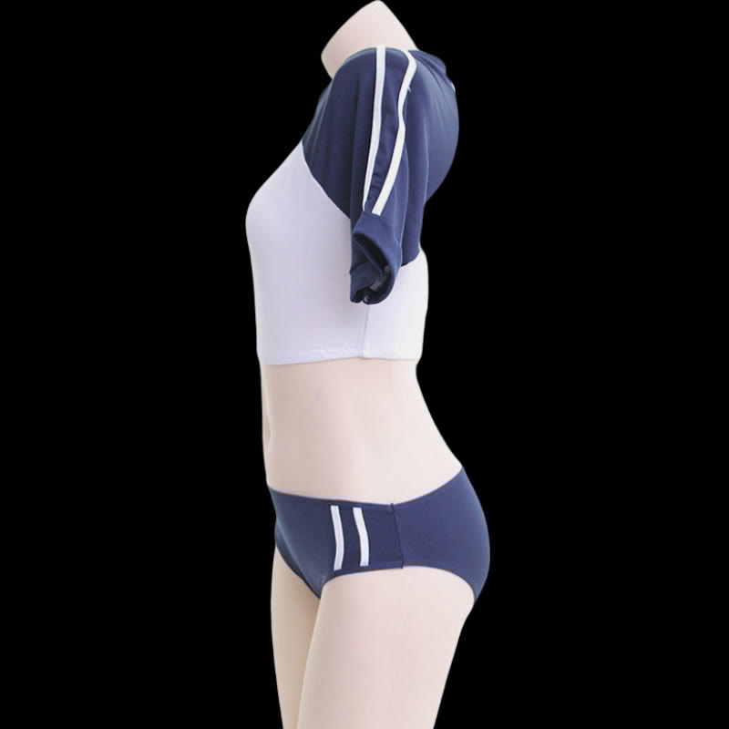 School Style Colorbock Crop Top Panty Lingerie Set