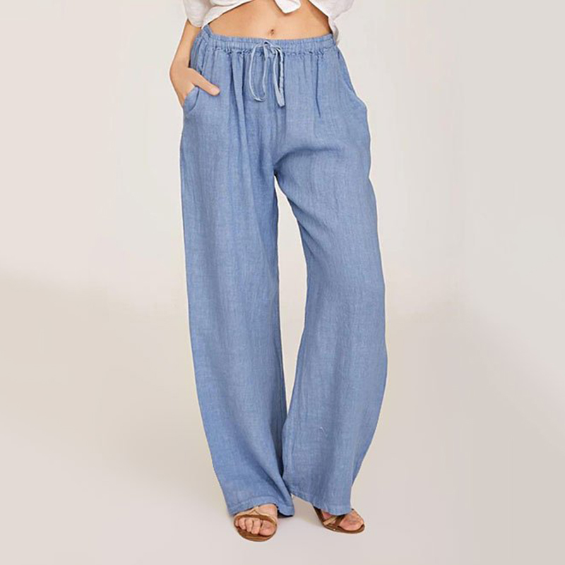 Casual loose-fittingl ace-up long pants