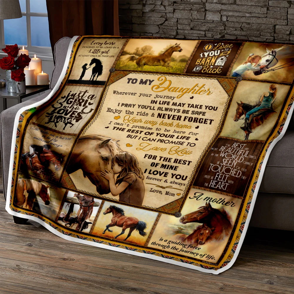 To My Daughter, Enjoy The Ride, Love Mom, Horse Sofa Throw Blanket