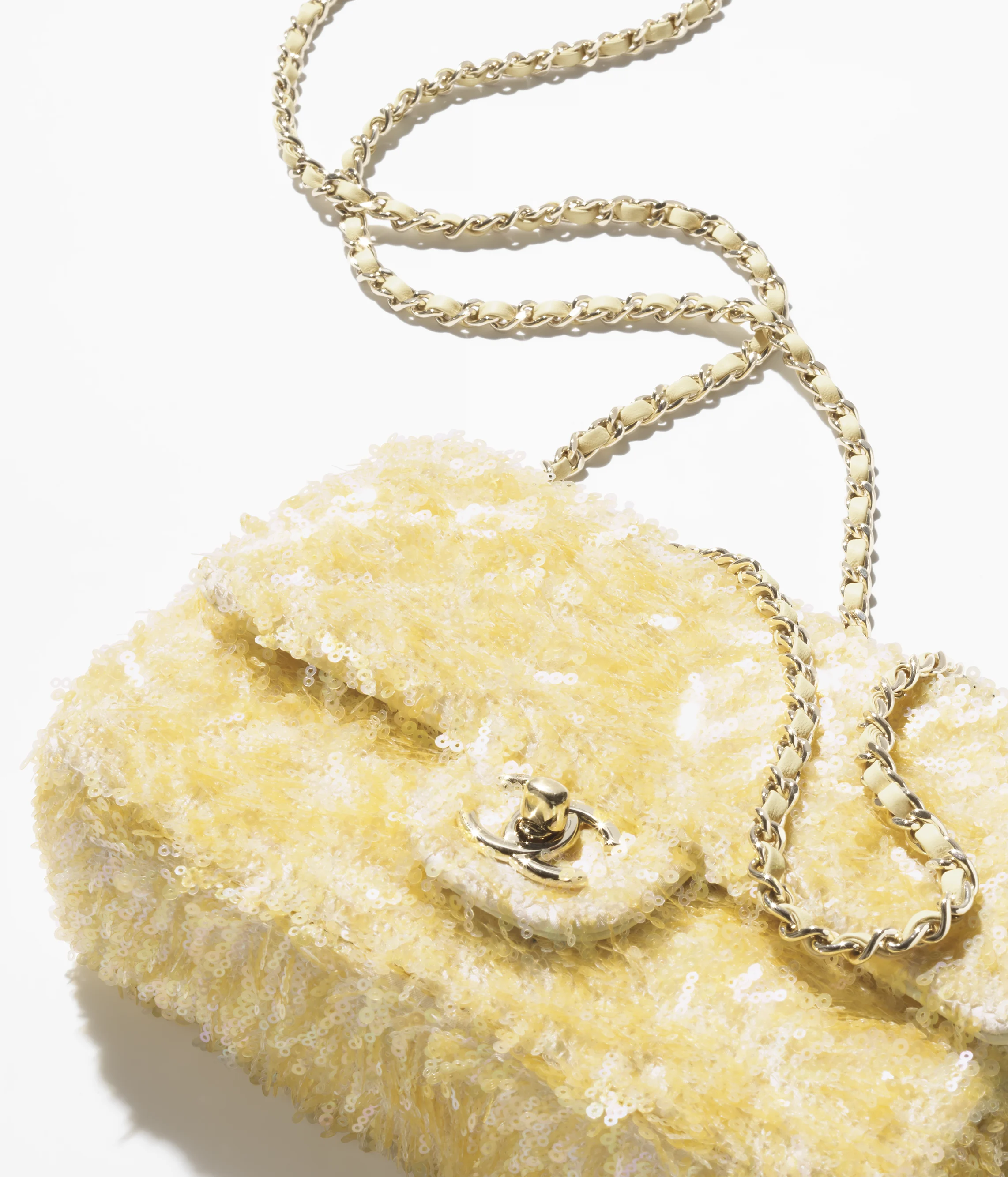 Chanel Flap Bag Fringed Sequins & Gold-Tone Metal Yellow AS4561-B20187-U0889