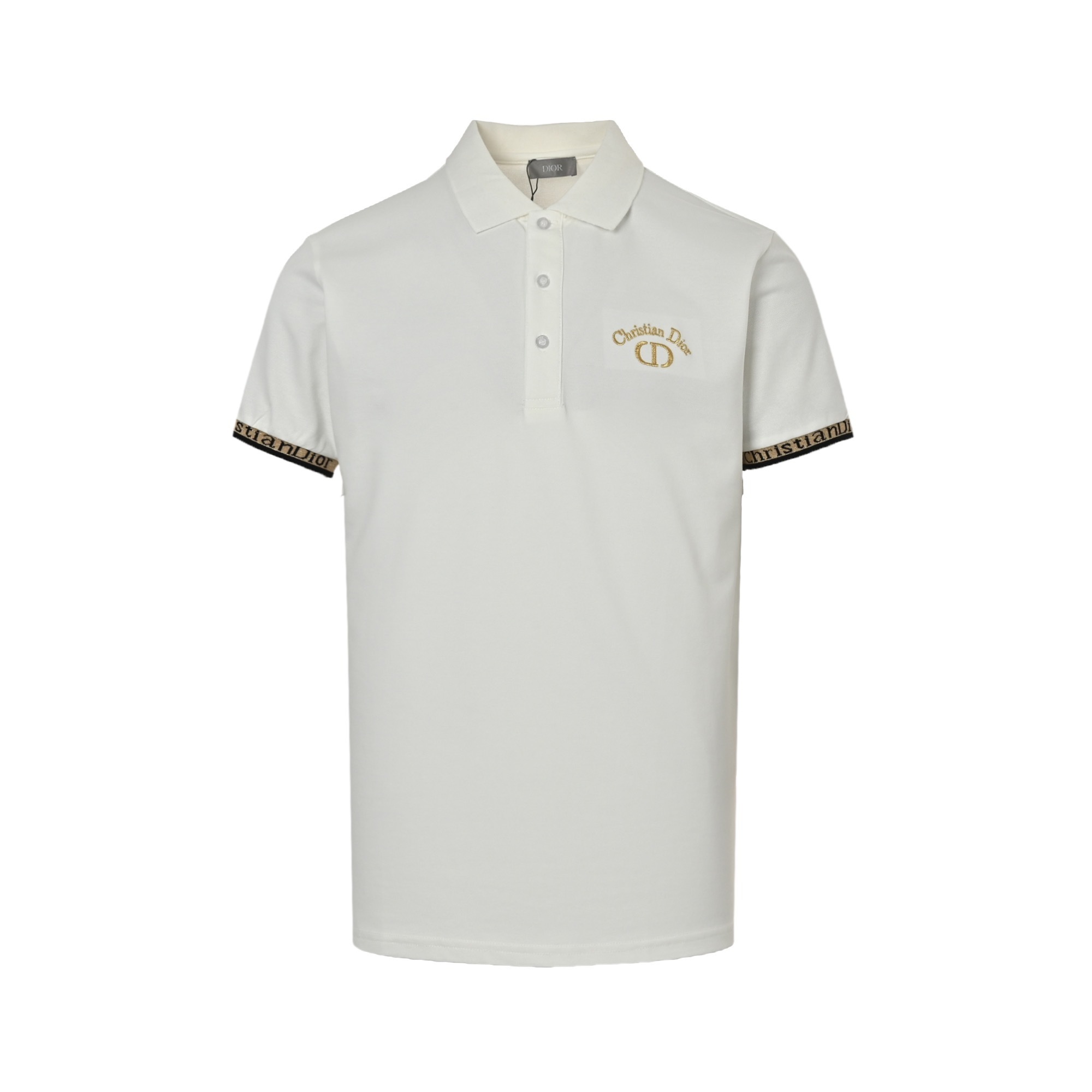 Dior 25ss CD gold thread embroidered lettering Polo short sleeve
