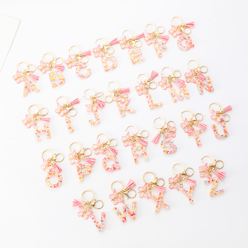 ✨✨Heart sequin butterfly letter tassel keychain(Choose your own name keychain)