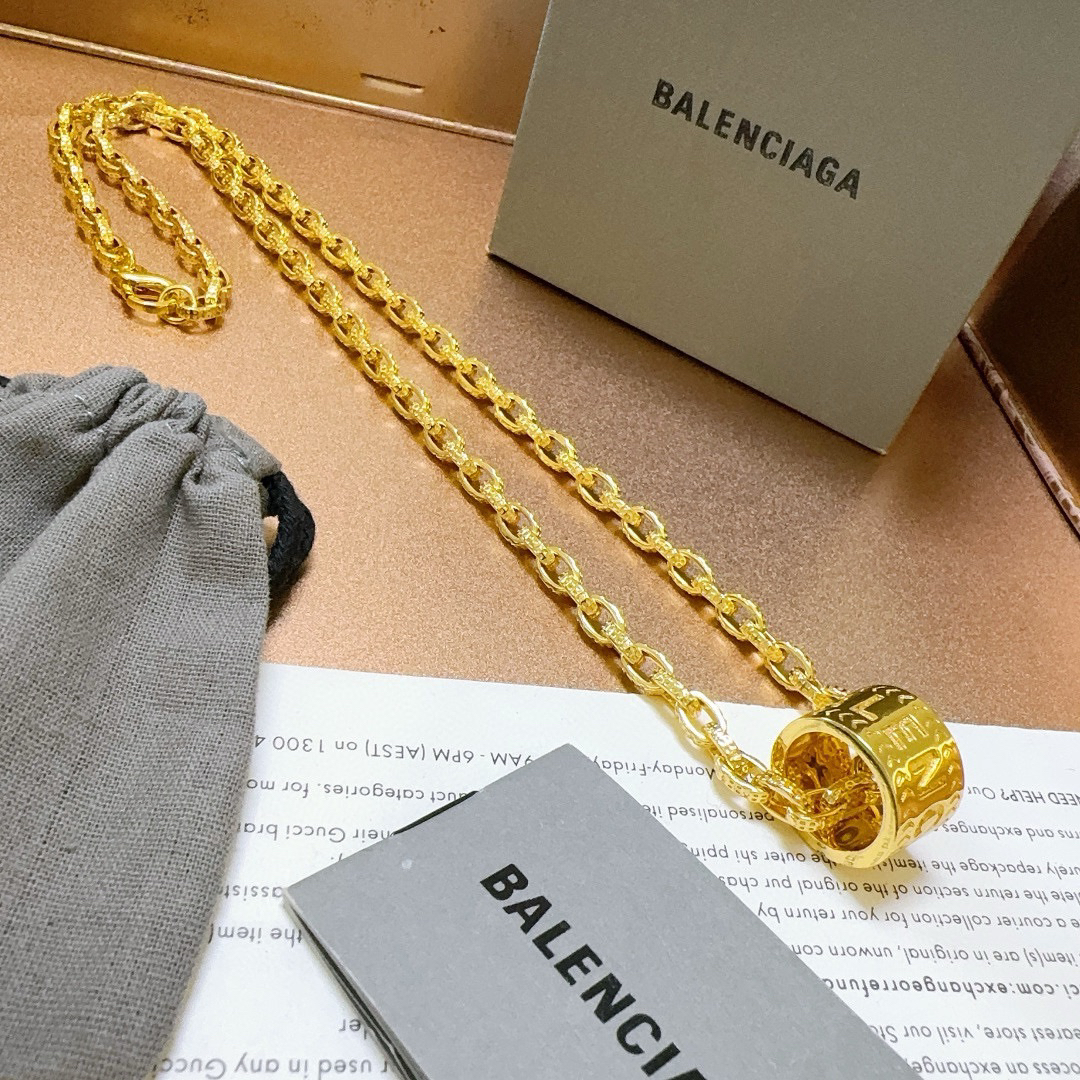 Balenciaga Gold Hollow Ring Chain Necklace
