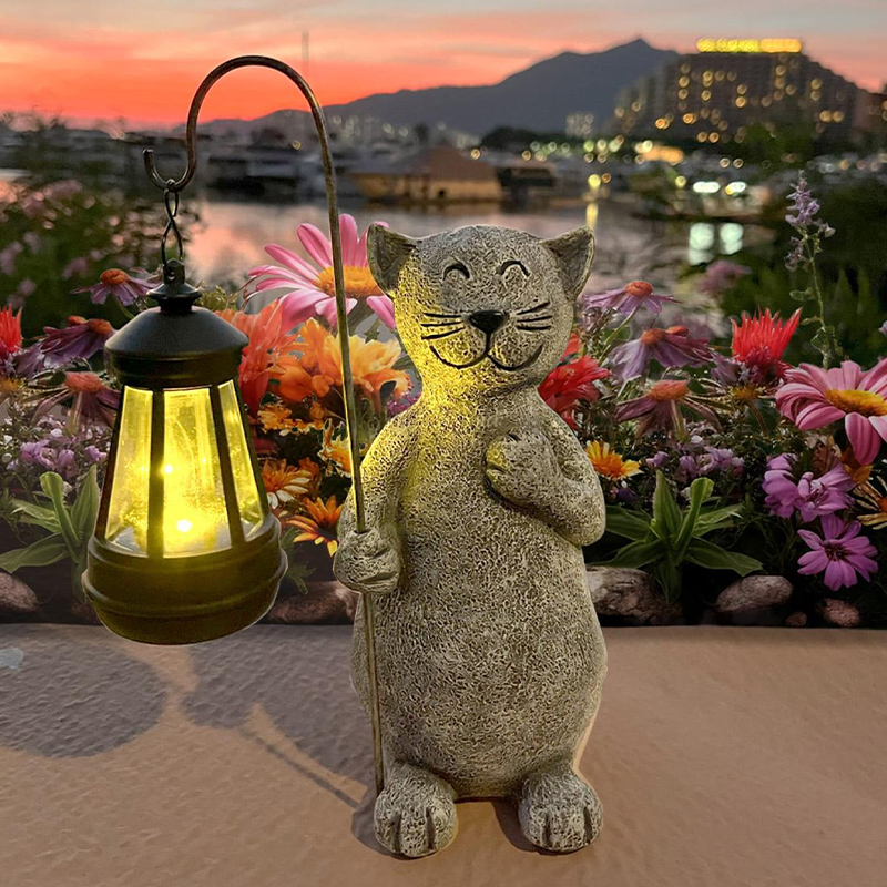 Cat Garden Statue with Lantern