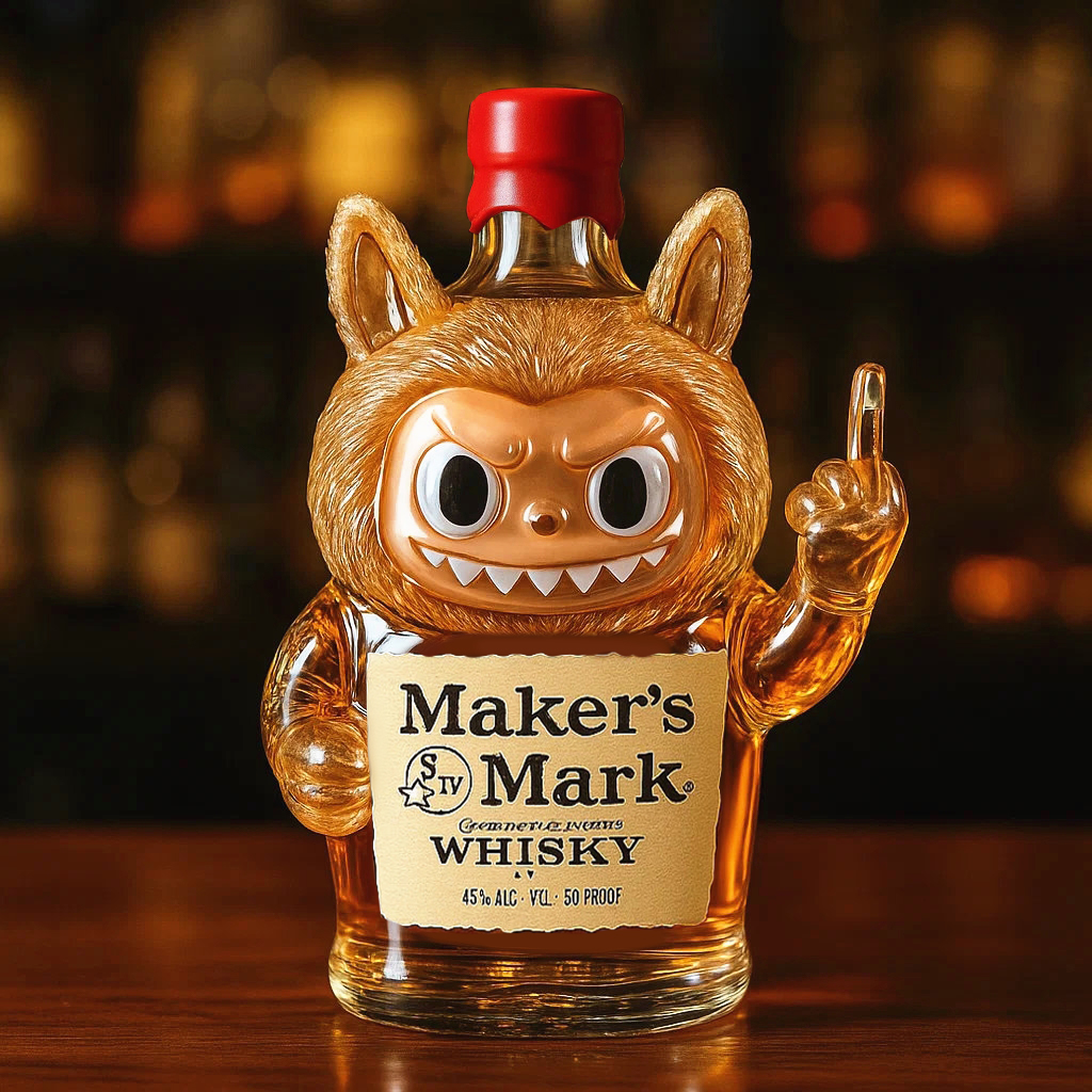 Rebellious Labubu whisky bottle