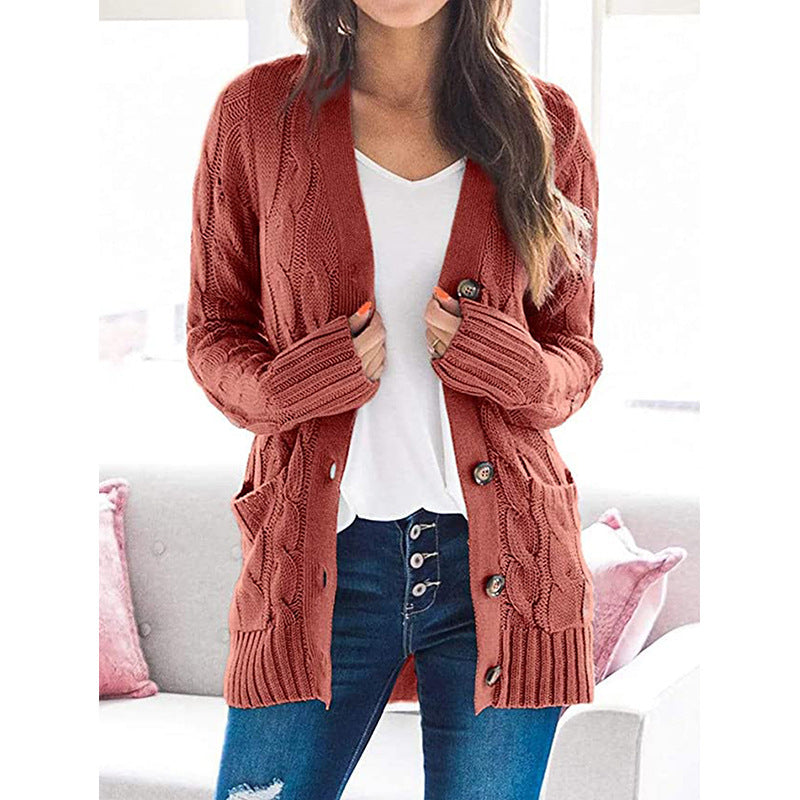 V-neck long-sleeved sweater coat