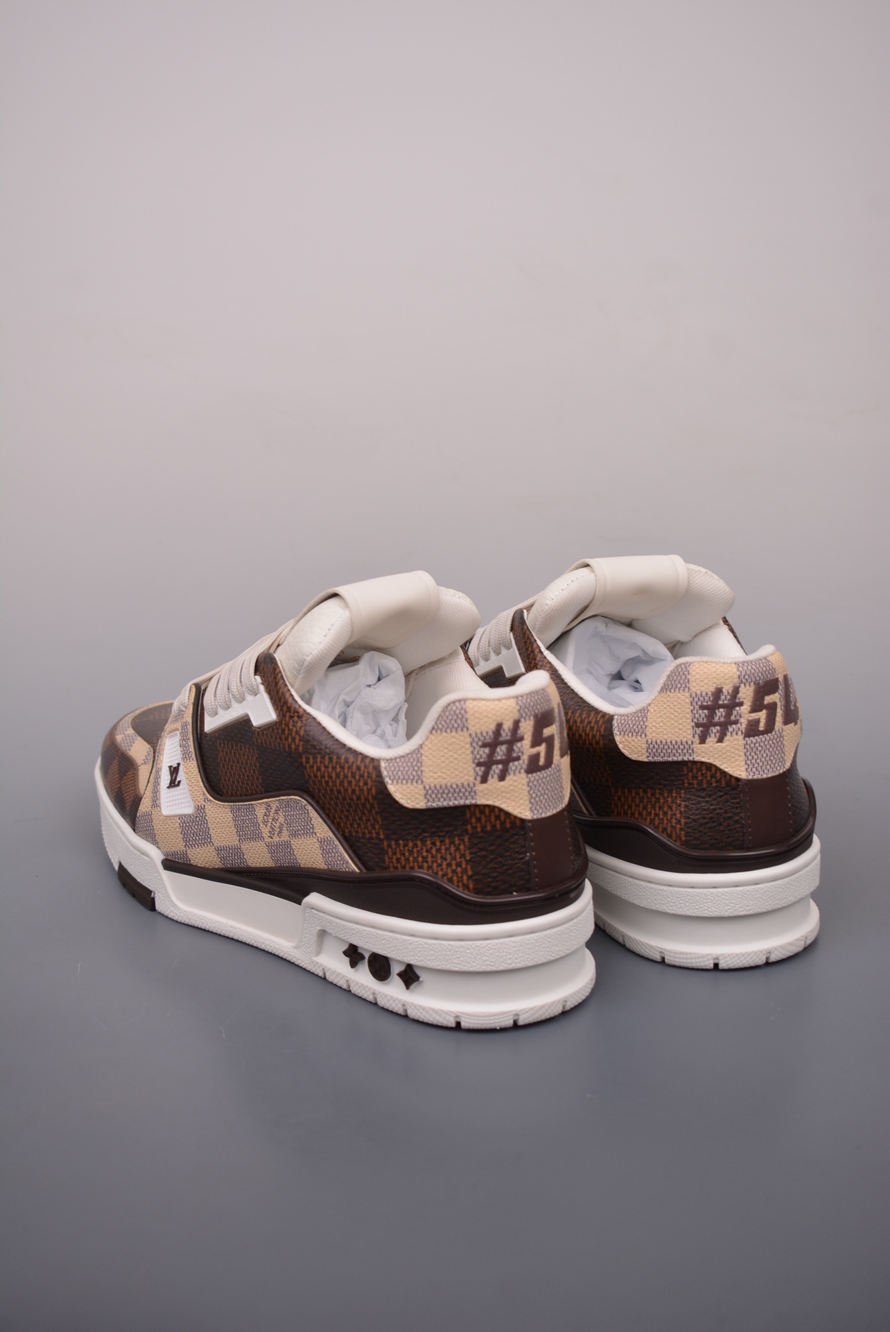 Louis Vuitton Trainer Sneaker Lowv Dark Brown Cream Plaid 1AAST5