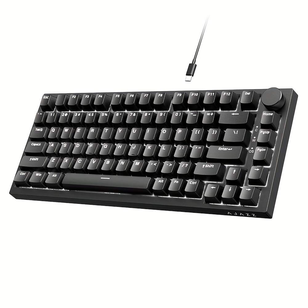 A.JAZZ X Attack Shark AK820 - 75% TKL Wired Mechanical Gaming Keyboard - Hot Swap, Upgraded Washer, RGB Backlight, NKRO, Ergonomic Moon for Switch for PC/Win, Pad