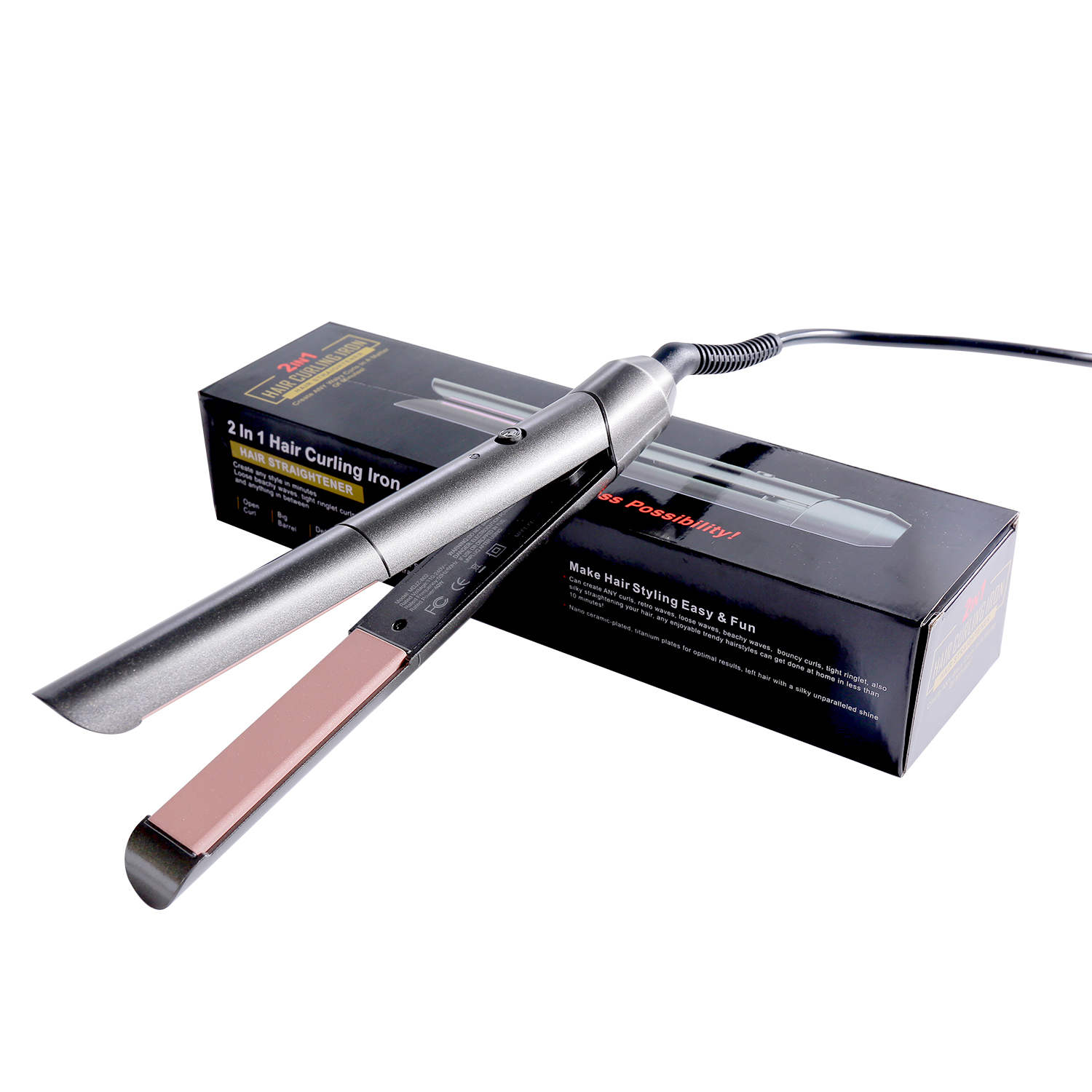 Flat Iron,Hair Straightener Curler 2 in 1,Ceramic Tourmaline Titanium Flat Iron for Hair Fast Heating-up Temp 265 to 450℉