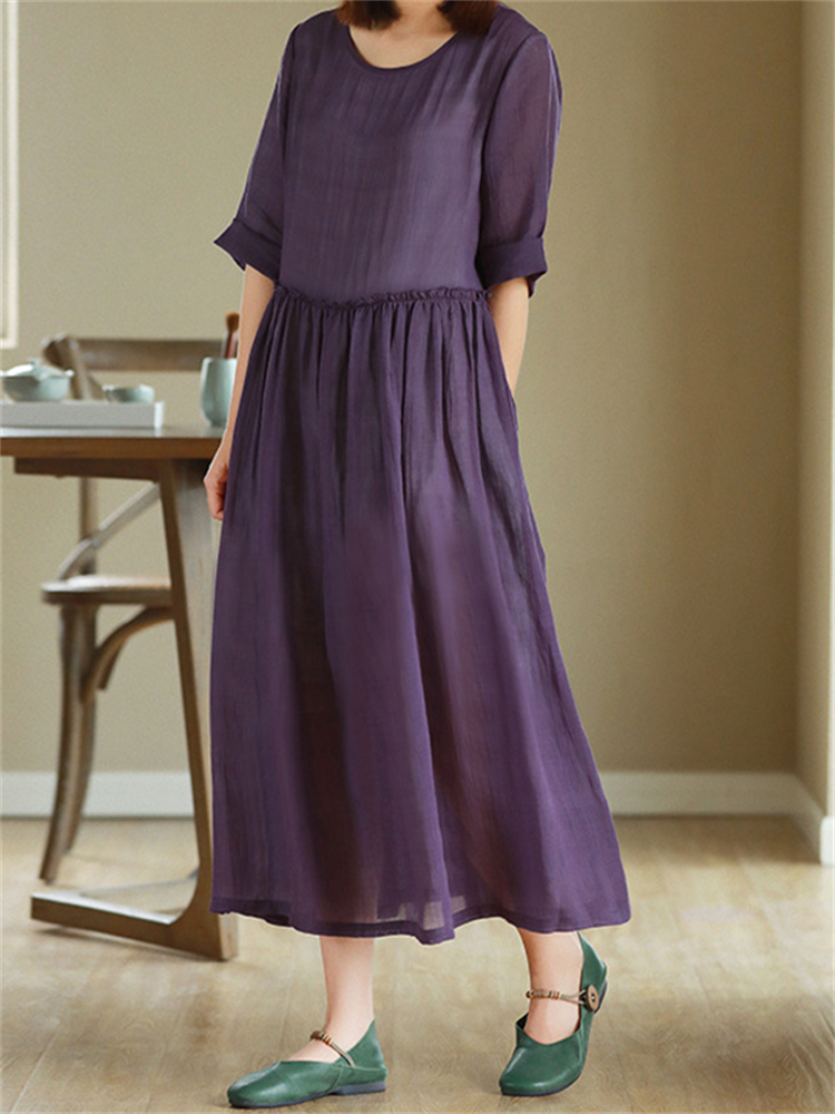 Vintage Flowy Pleated Woven Maxi Dress