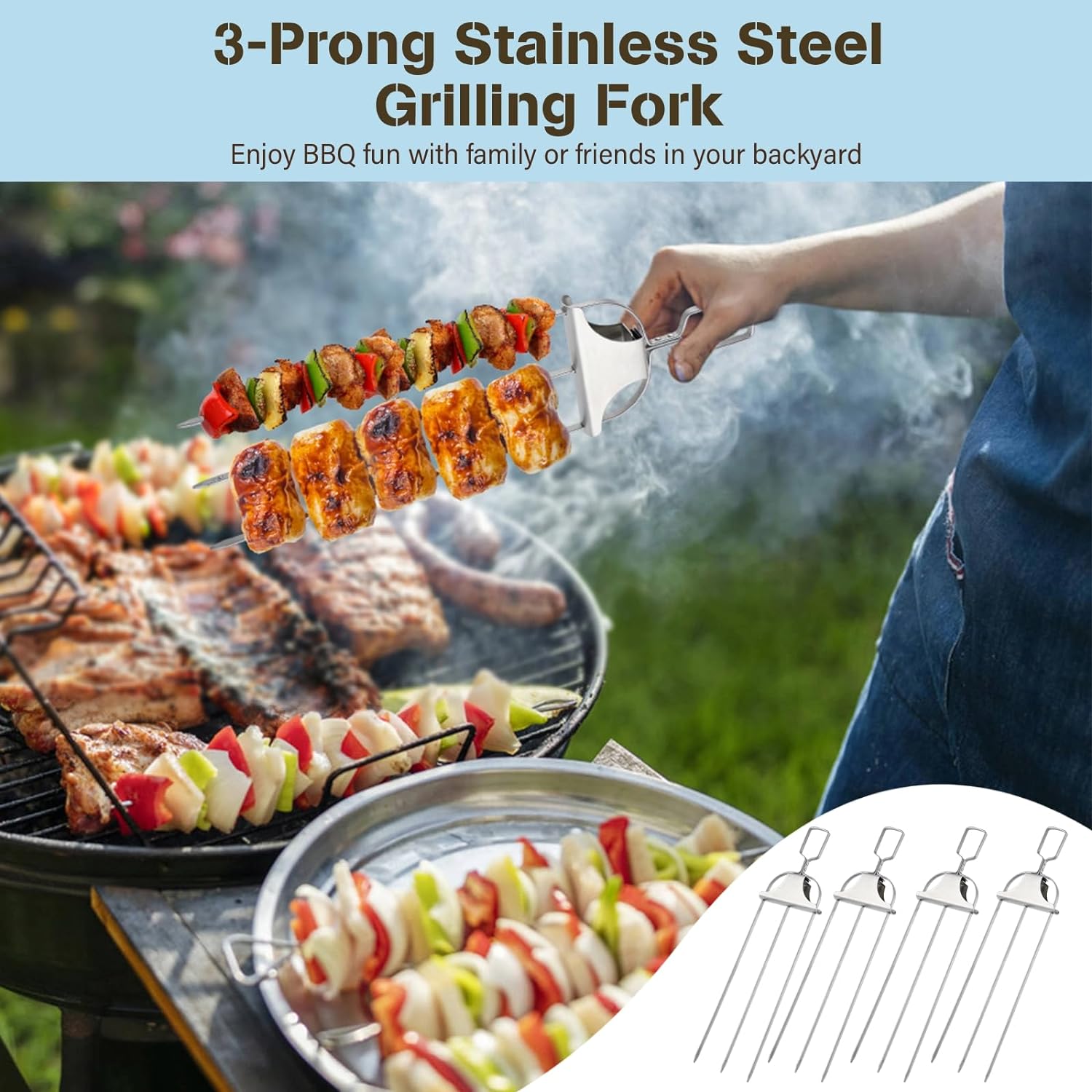 👍2024 New Arrival- 50% OFF💥3-Prong Semi-automatic Grill Fork