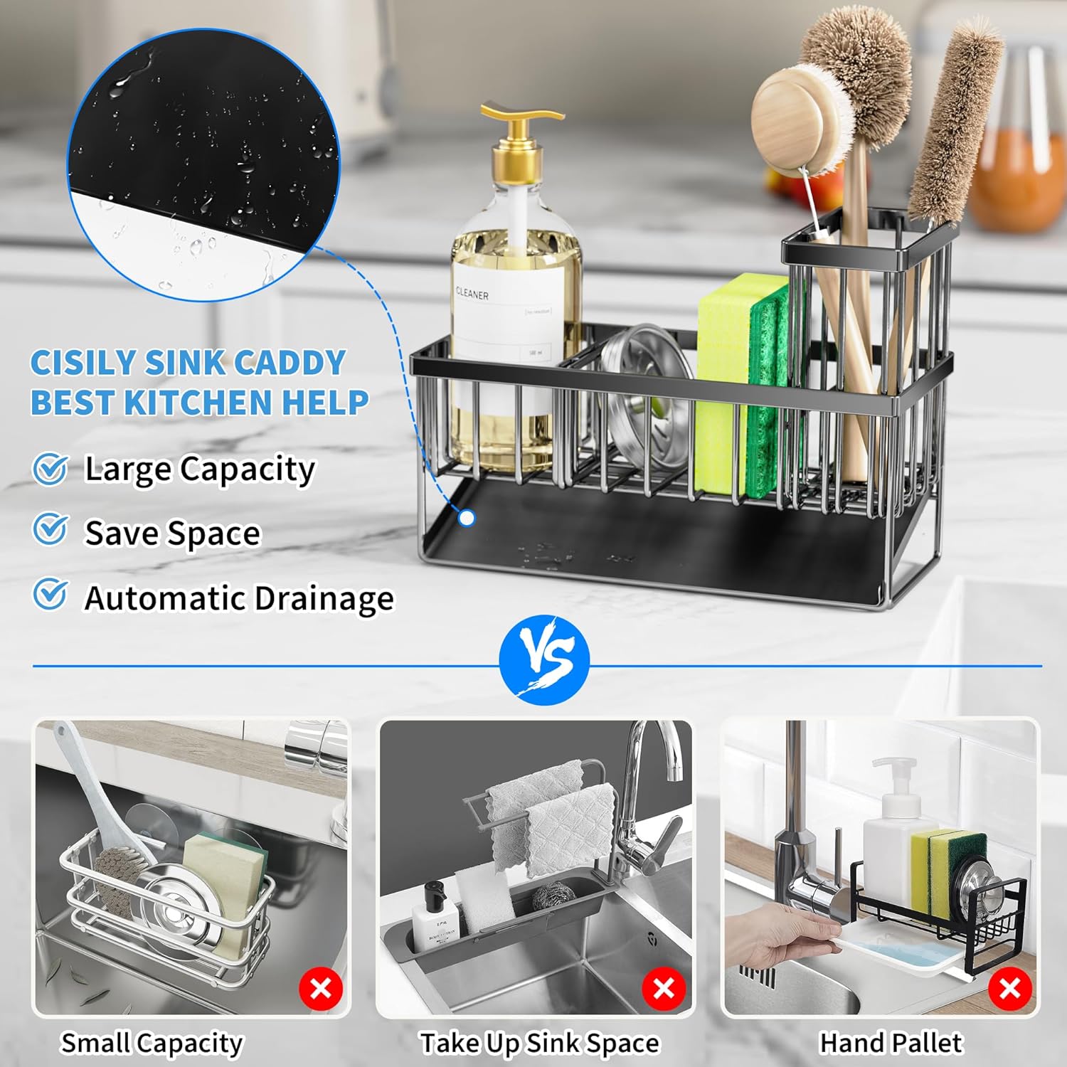 (2024 New Arrival-40% OFF)🎉Rustproof Kitchen Sink Organzier and Storage with Divider