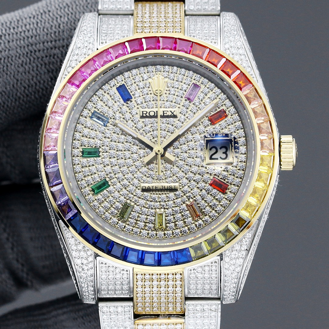 Rolex Oyster Perpetual Datejust Series Luxury Edition Full Diamond Rainbow Bezel