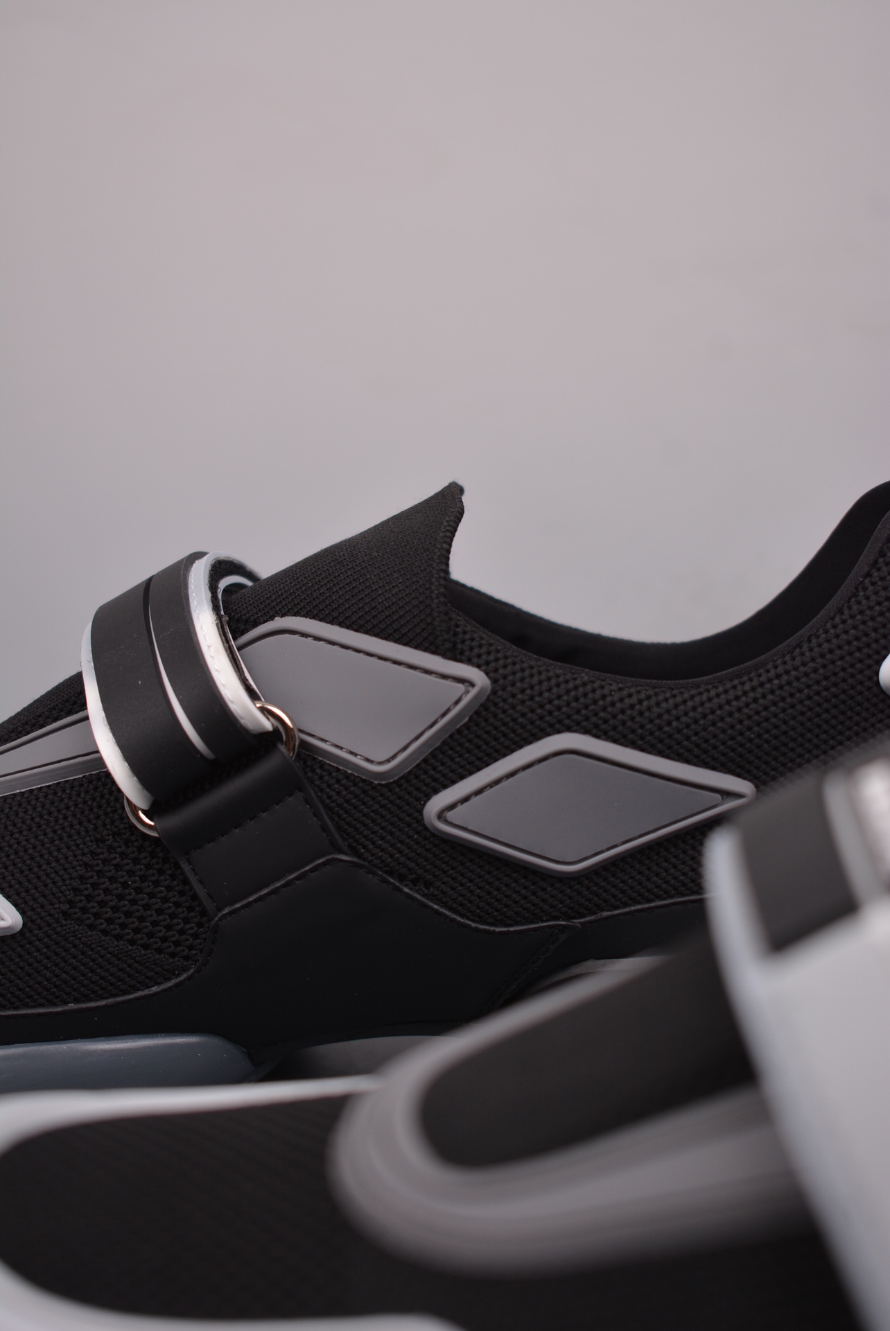 Prada Cloudbust Velcro Strap Low Sneakers Black, Gray and White 20G064-10UF-F0928