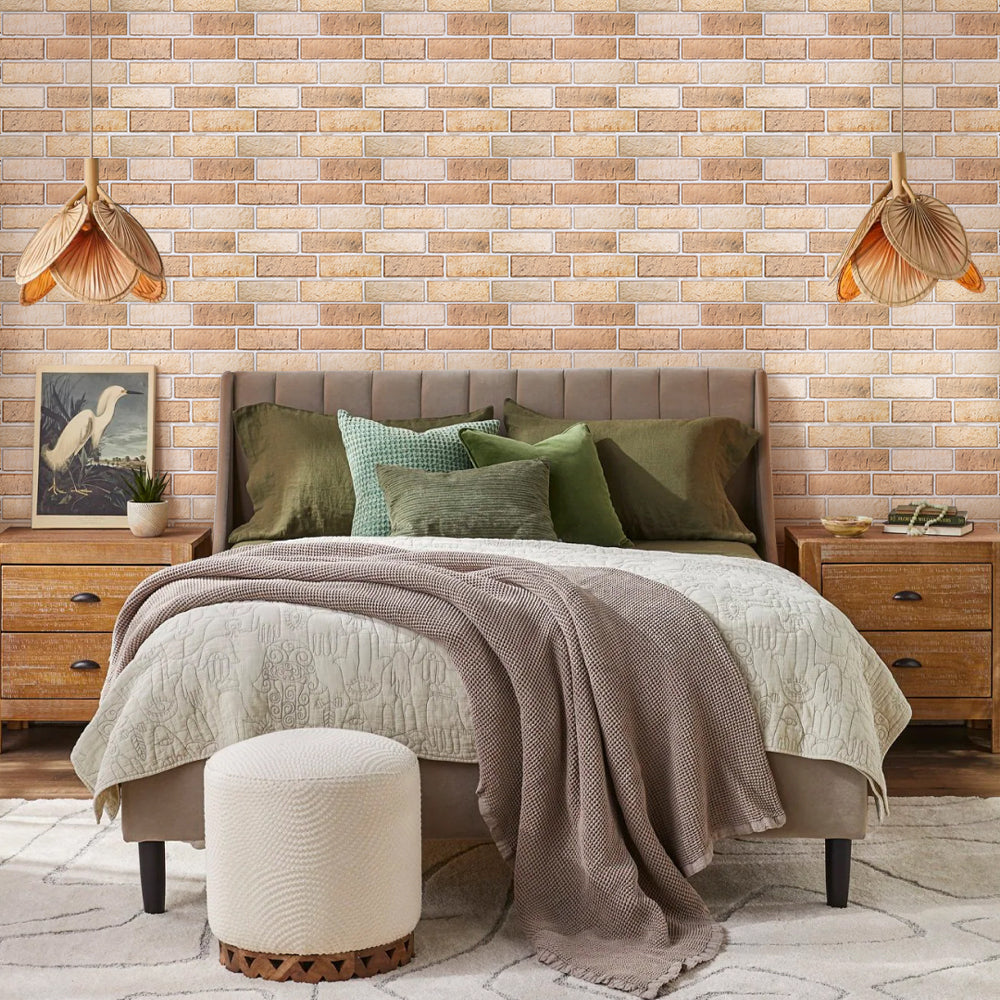 3D Tan Brick Peel and Stick Wall Tile