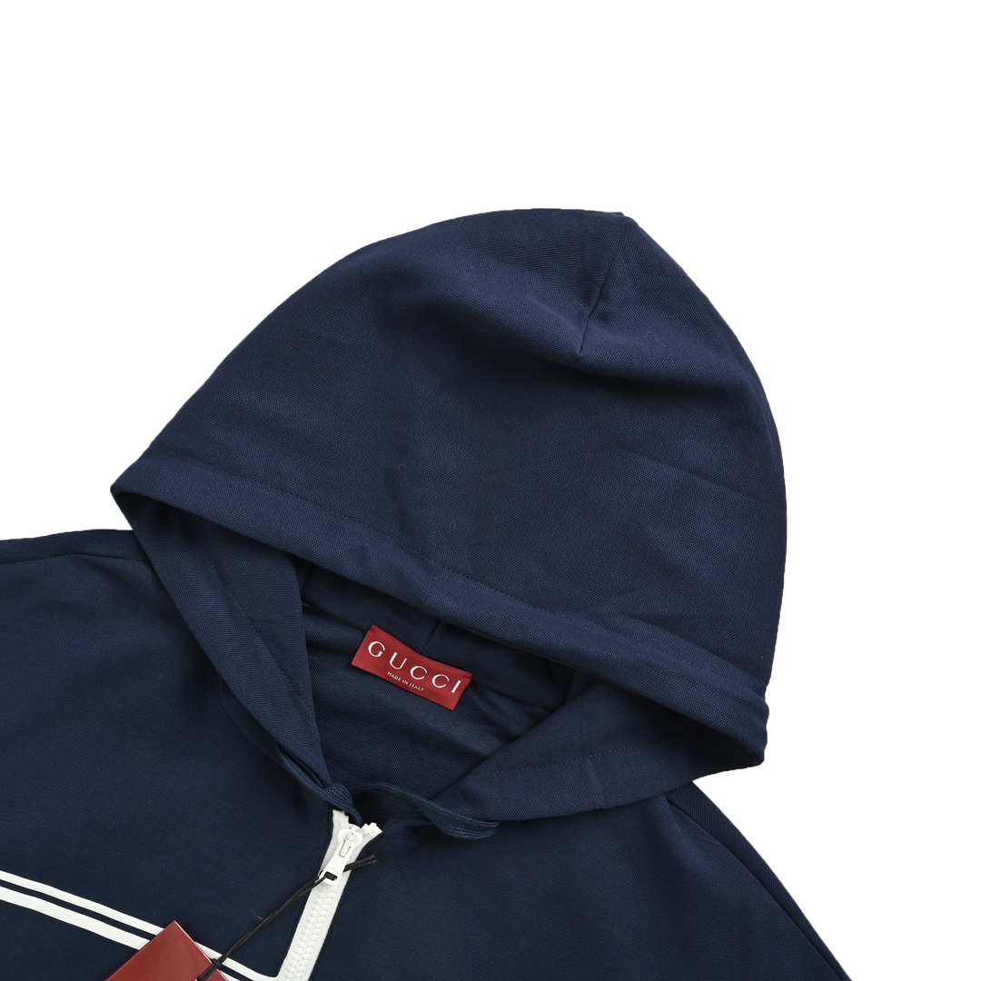Gucci 24Fw striped lettering laminated zip-up hooded jacket