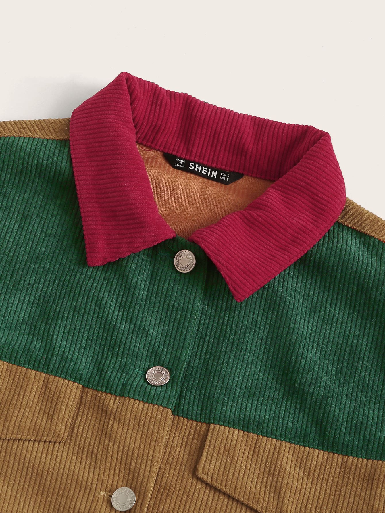 SHEIN Flap Detail Colorblock Corduroy Jacket