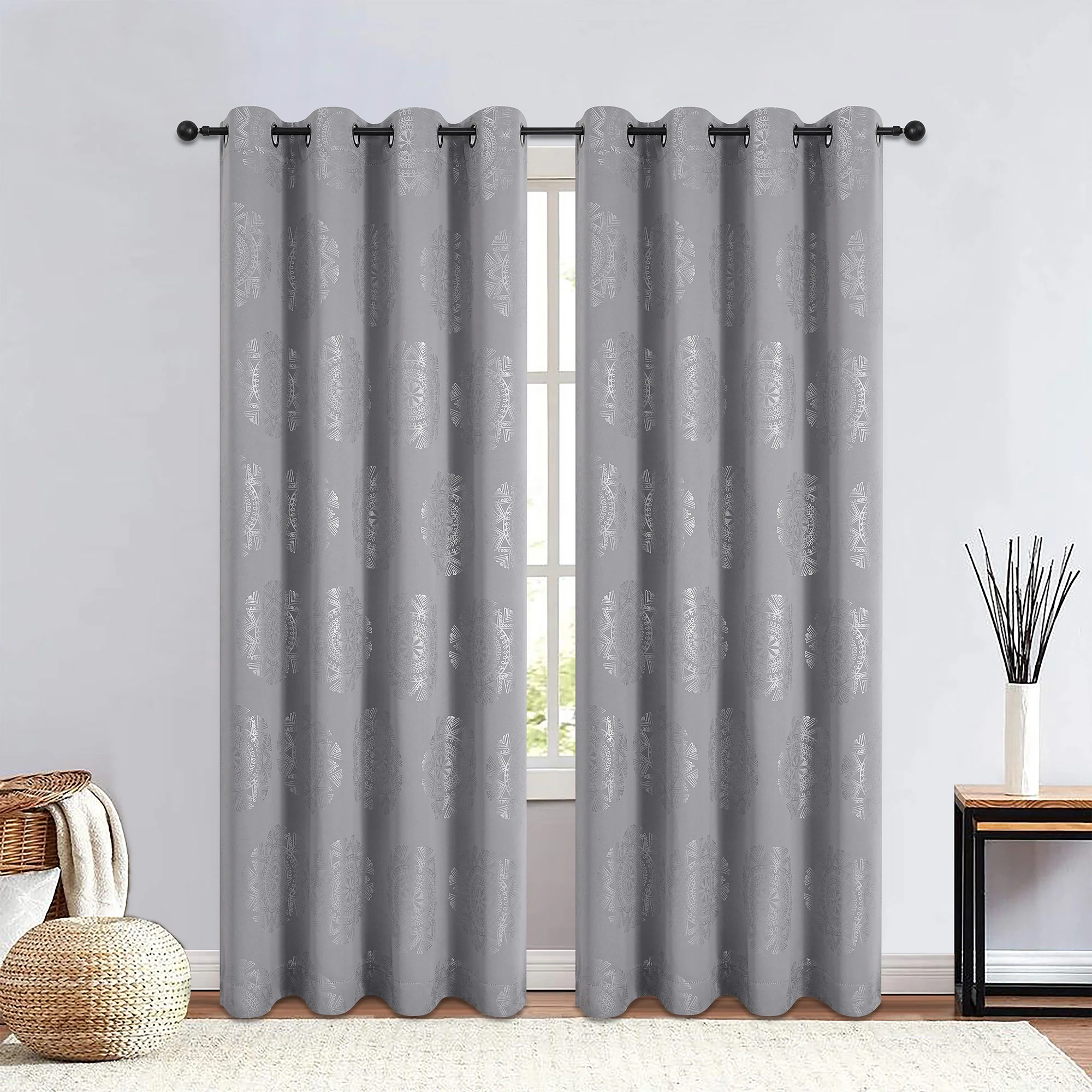 Apollo Aztec Metallic Printed Grommet Window Panel, 52x84 Inches