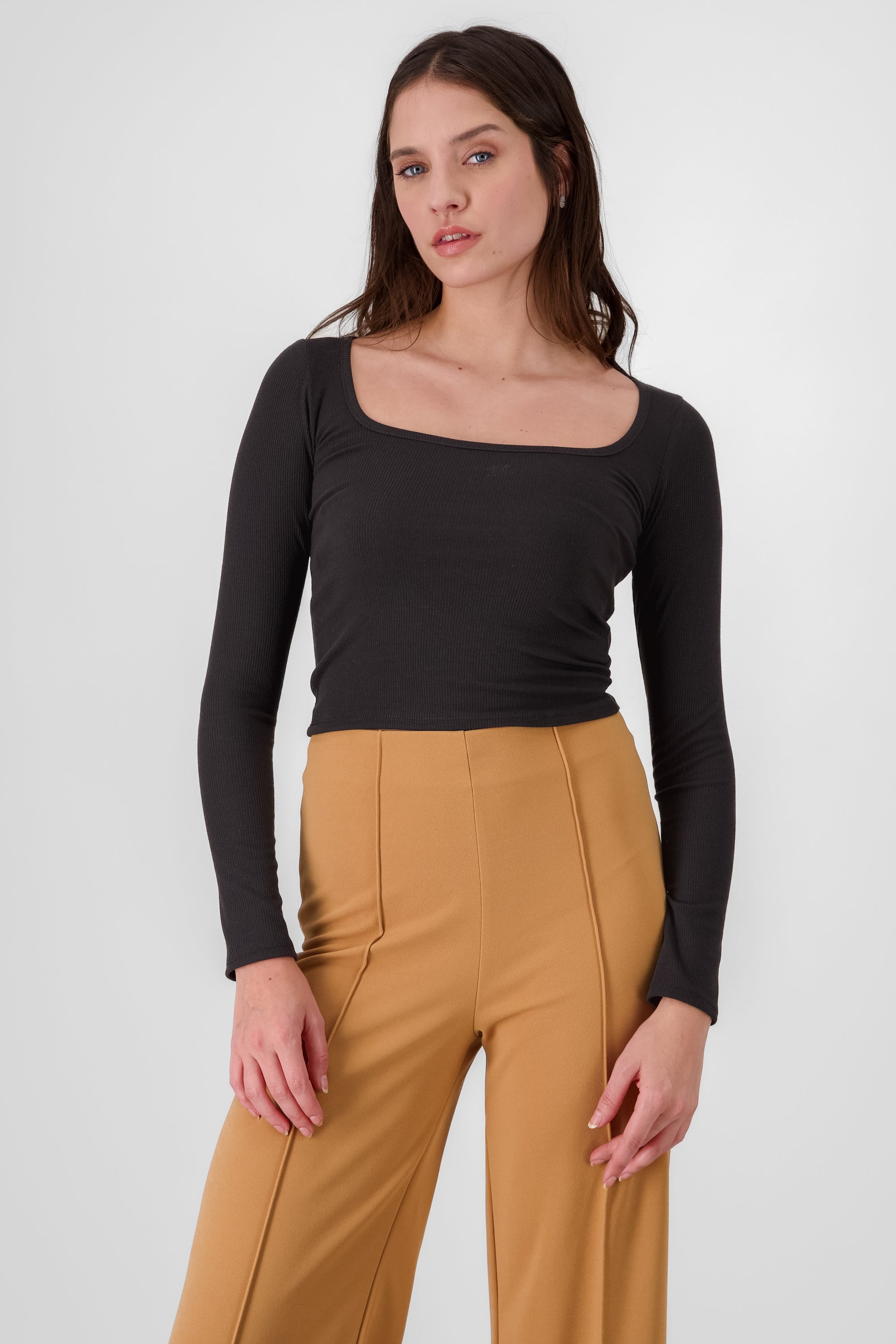 Solid Ribbed Long Sleeve Top
