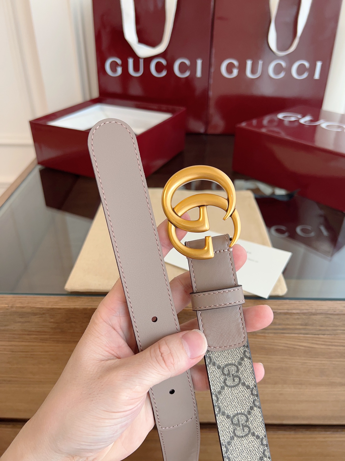 Gucci Double G steel buckle women's cowhide double-sided belt 3.0cm wide
