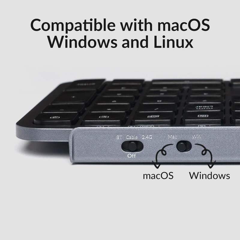 B6 Pro UltraThin Wireless Keyboard FullSize ZMK with Numeric Keypad Quiet Typing 2.4 GHz Bluetooth 5.2 Wired Connection Long Battery Life Compatible with Mac Windows Linux Space Gray