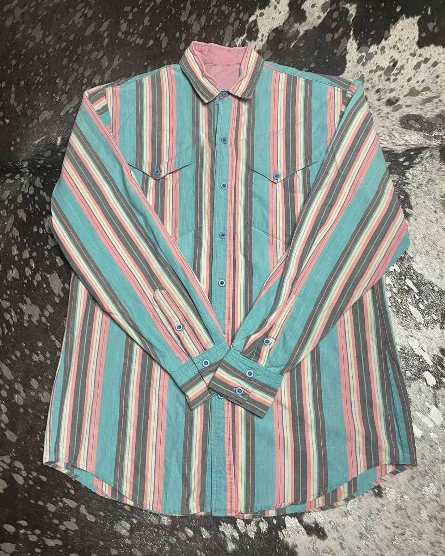 Men's Casual Vintage Pink Striped Long Sleeve Shirt
