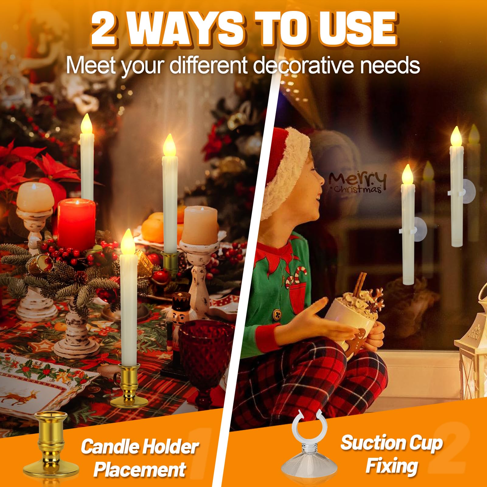 6 Pcs Window Flameless Flickering Candles with Timer, Removable Candlestick, Suction Cup