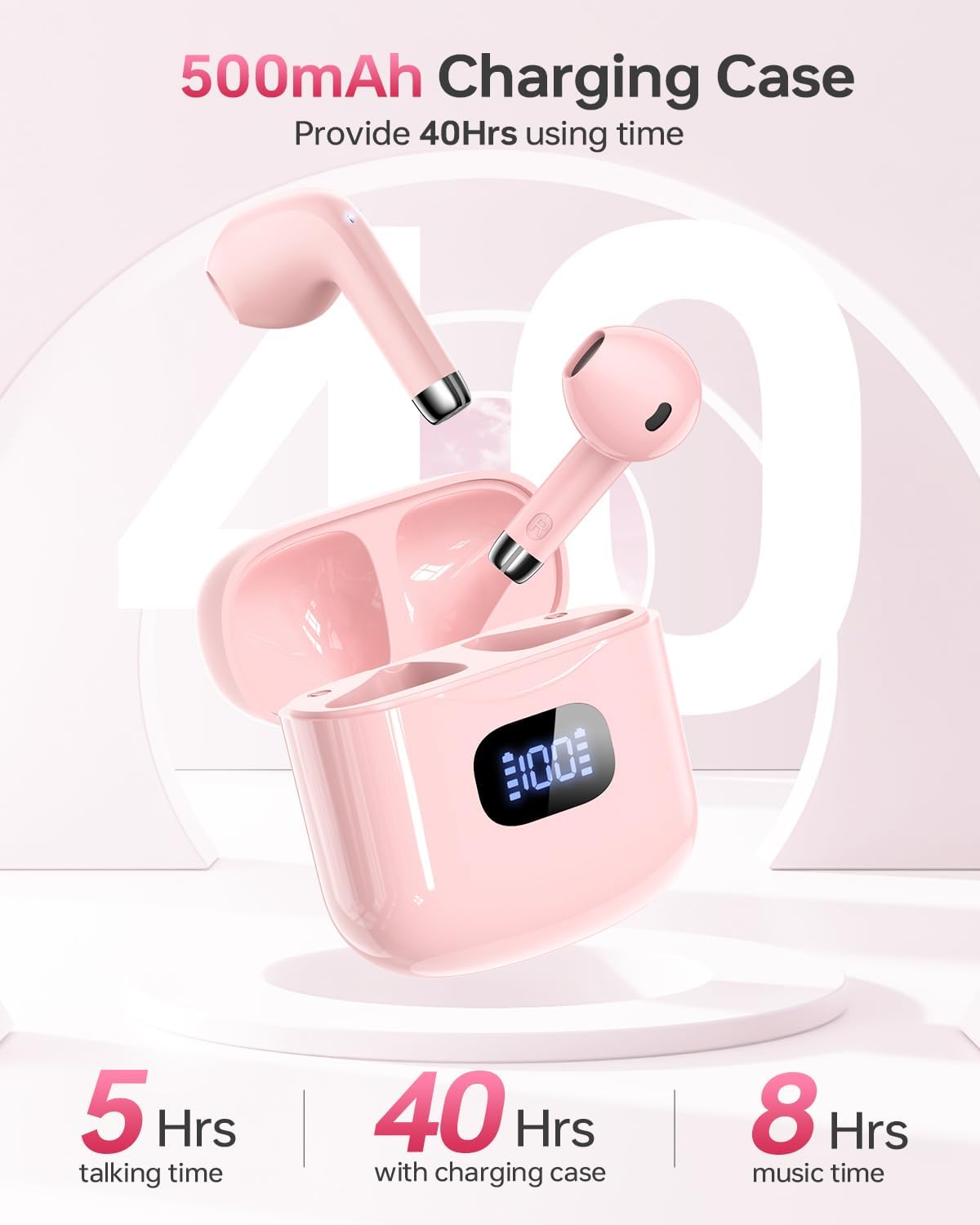 Wireless Earbuds, Bluetooth 5.3 Headphones 40Hrs Playtime with Charging Case, IPX5 Waterproof Stereo in-Ear Earphones with Microphone for iOS Android Cell Phone Sports Workout, Black