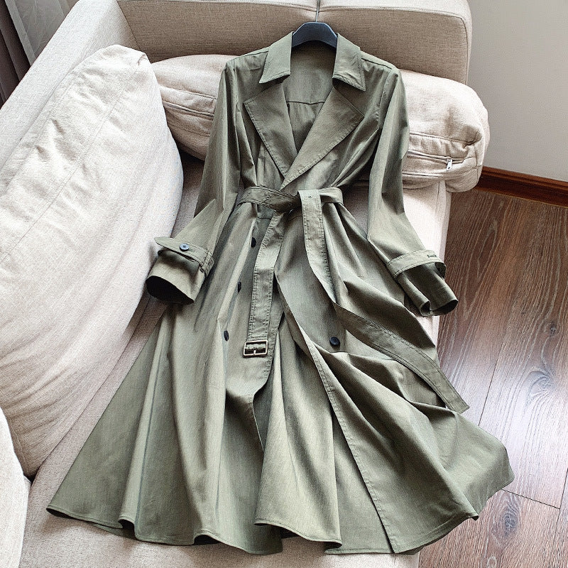 Thin Stretch Linen A-Line Long Trench Coat for Women