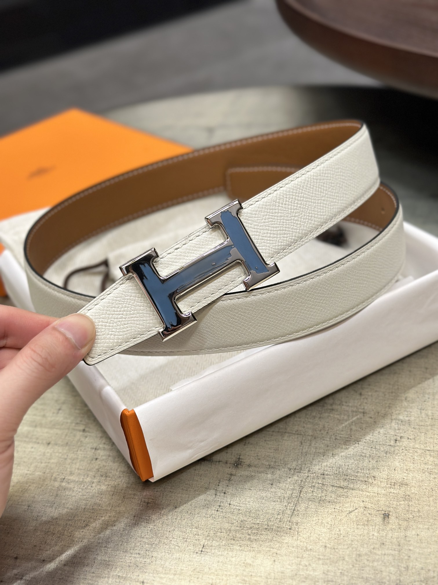 Hermès epsom double-faced calfskin belt 3.2CM wide