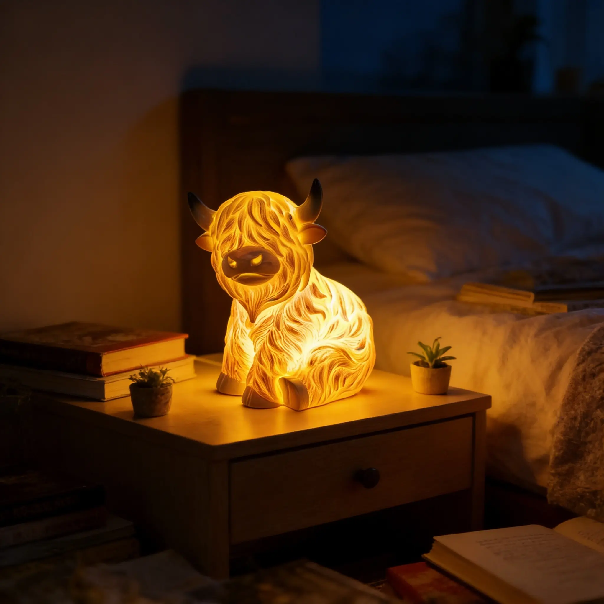Highland Cow Decorative Lamp, Resin Table Lamp, Rustic Western Farmhouse Style Decor, Unique Home Lighting for Country-Themed Interiors