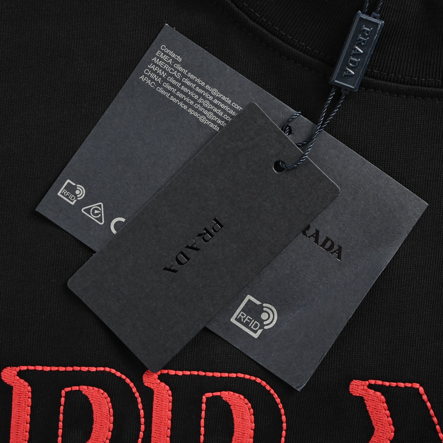 Prada 25ss 3D double-shadow letter embroidered short sleeve