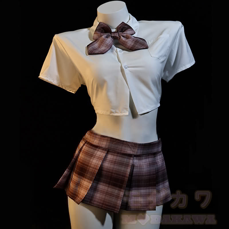 JK Uniform Shirt Plaid Pleated Skirt Lingerie Set