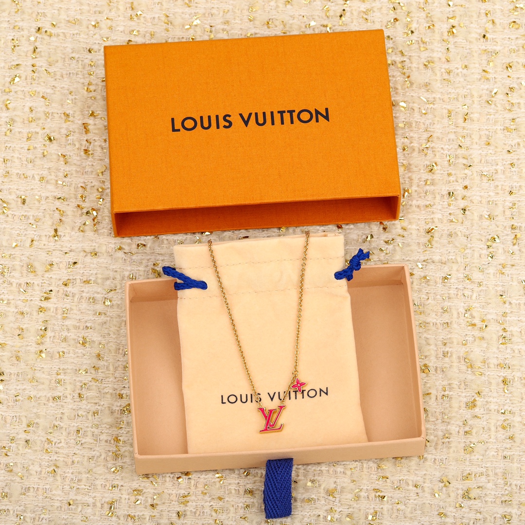 Louis Vuitton rose red logo necklace