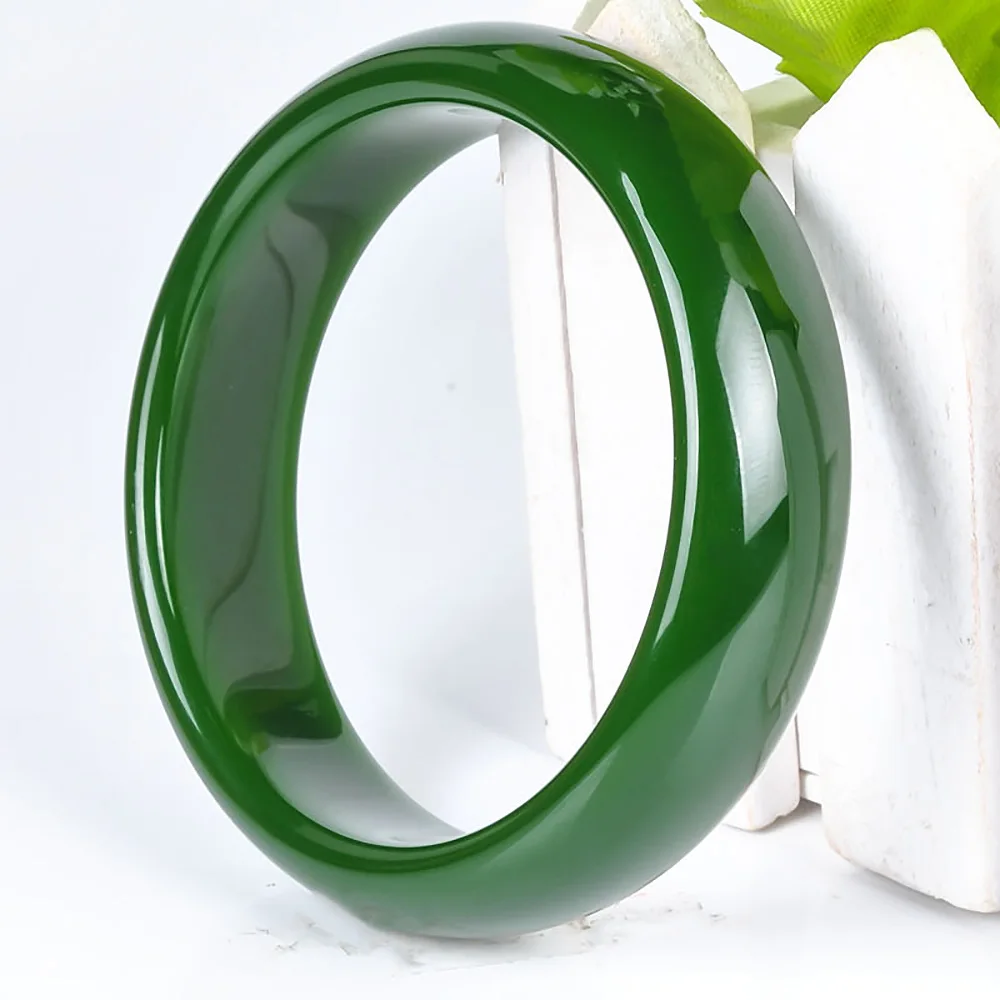 Hotan Jade Green Bangle Natural Chalcedony Jadeite High Quality Widen Bracelet For Women Jewelry Accessories Gift For Mother