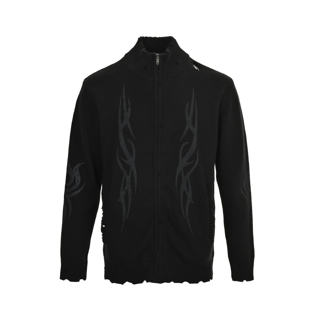 Balenciaga 24Fw Y2K Totem Rune Zipper Destruction Sweater