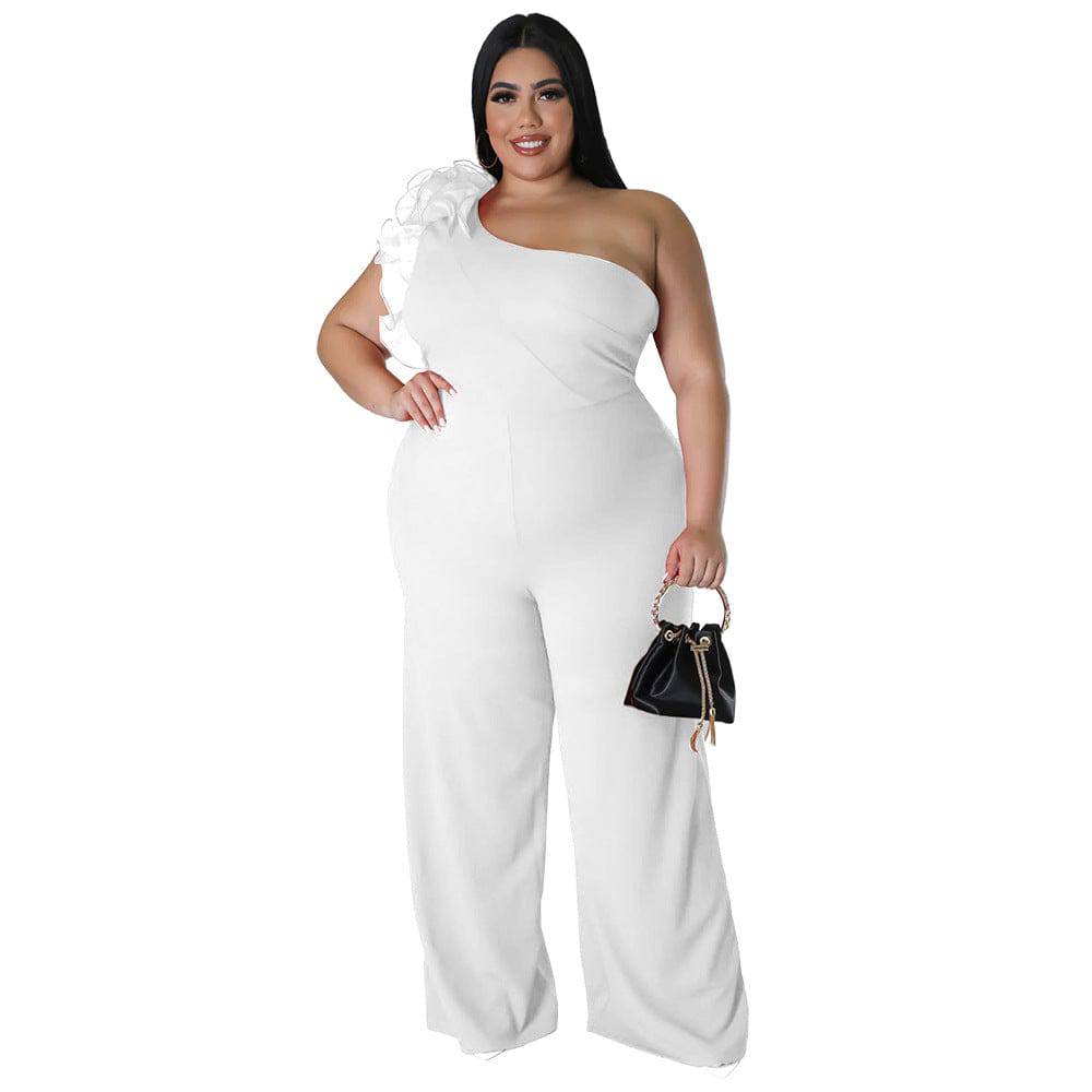 Plus Size Women Clothes One Shoulder Voile Wide Leg Pants for Women
