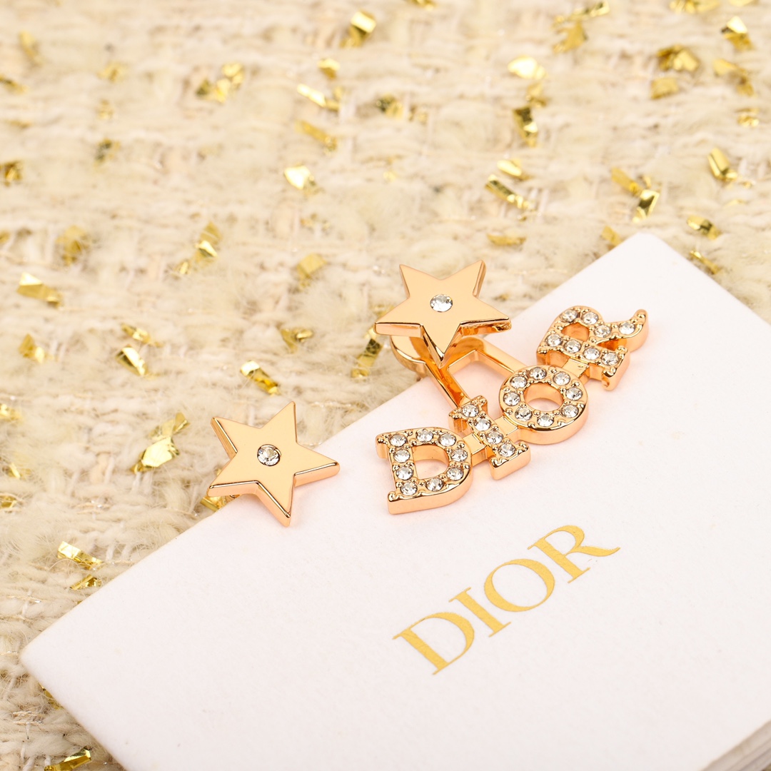 Dior letter full diamond earrings