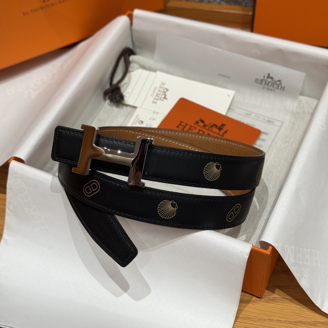 Hermès Women's Shell Element Double-Sided Leather Belt 2.4cm Width