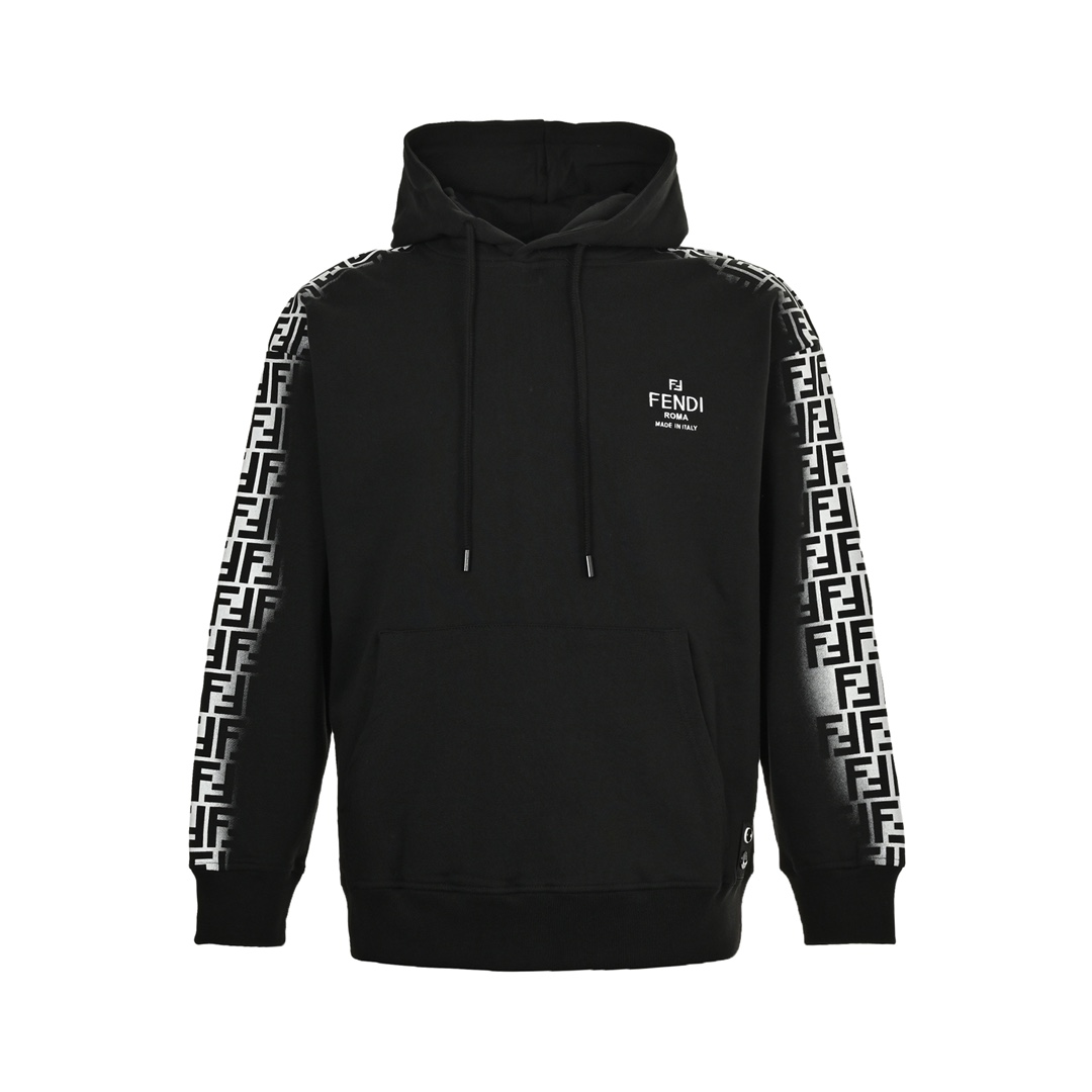 Fendi 24Fw hooded sweatshirt with embroidered letters on the chest and double F webbing on the side