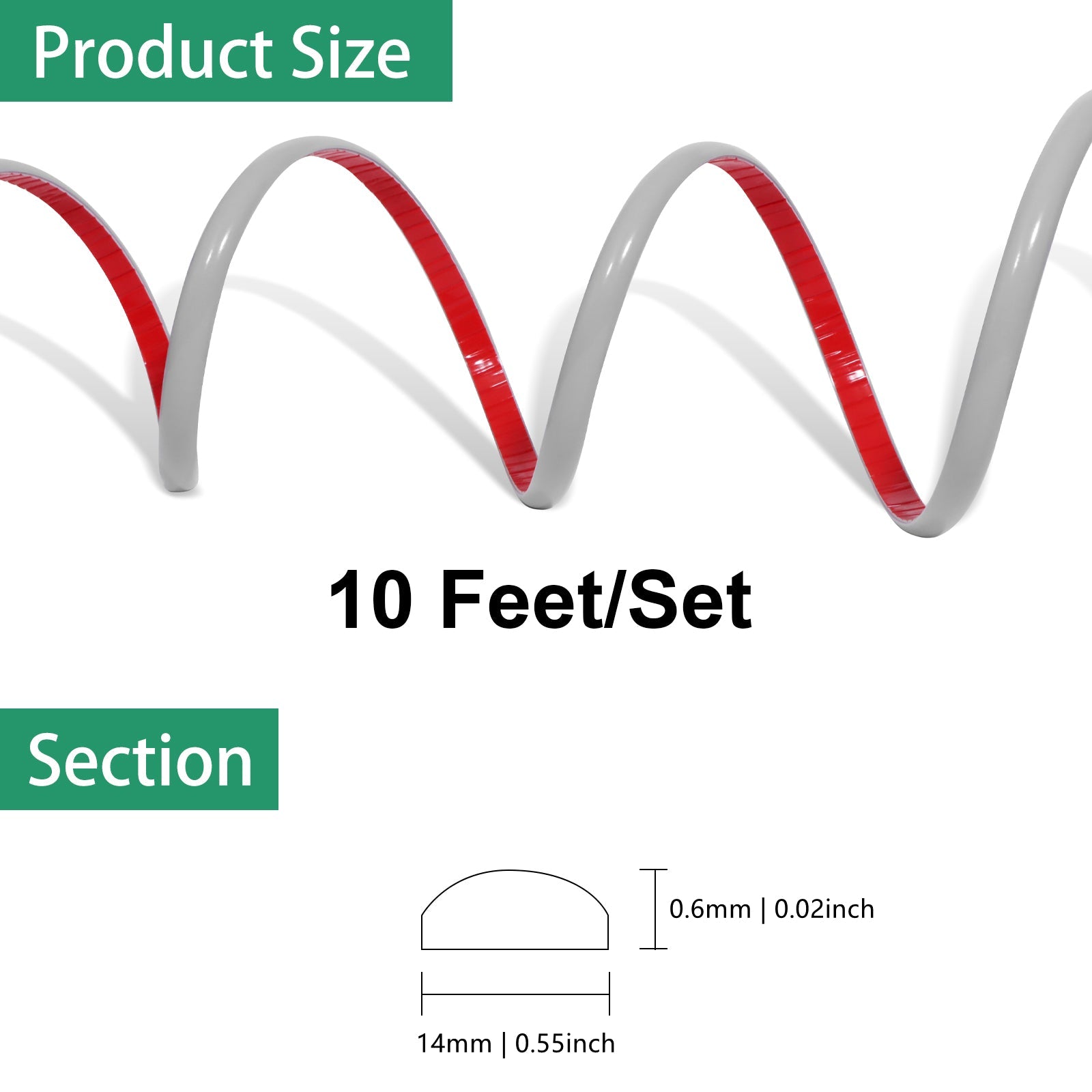 10 Feet Grey Peel and Stick Tile Edge Trim Roll Pack