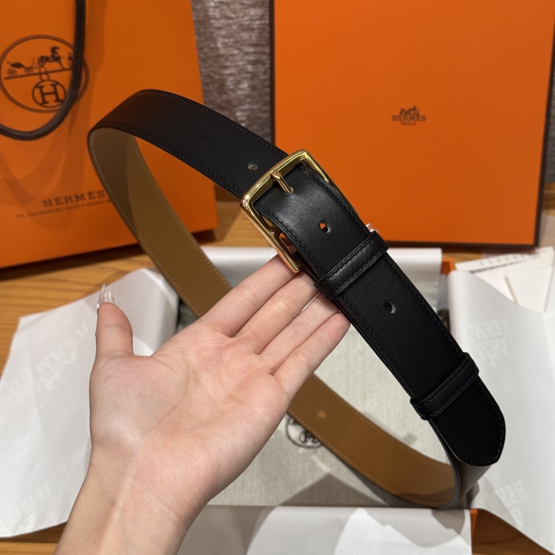 Hermès New Men's Double-Sided Pin Buckle Leather Belt 3.2cm Width