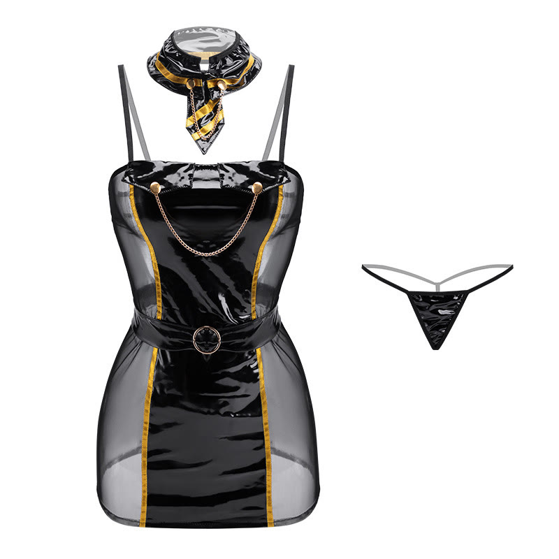 Cosplay Constable Uniform Backless Lingerie  Slip Dress